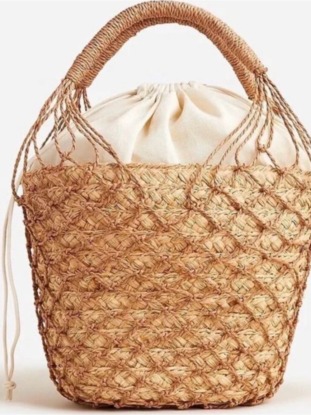 J. Crew Sedona Straw Basket Top Handle Bag Purse Resortwear Cottagecore Beach